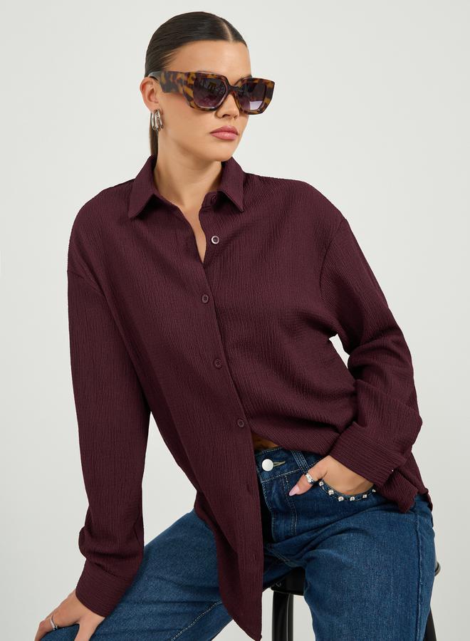 Styli Textured Oversized Collared Shirt - Image 3