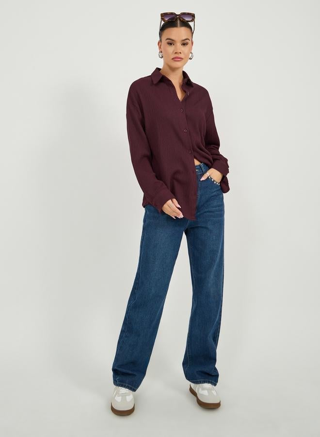 Styli Textured Oversized Collared Shirt - Image 2