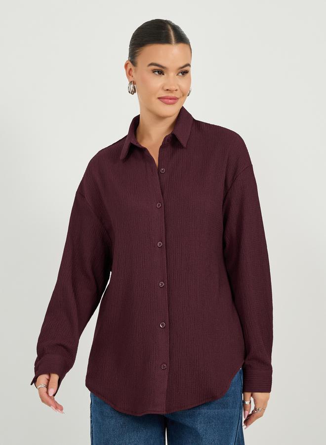 Styli Textured Oversized Collared Shirt - Image 1