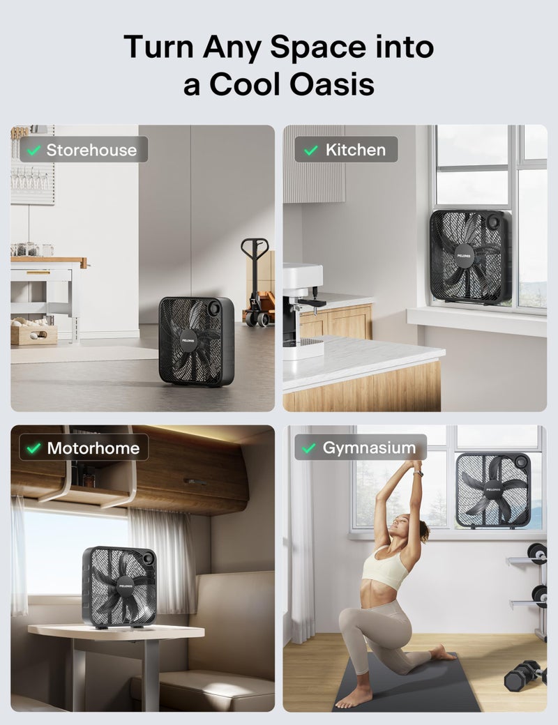 PELONIS 20 Inch Box Fan for Bedroomâ€“ 3 Speeds, 25ft/s, Floor Fan, Window Fan, Table Fan, Desktop Fan with Superior Air Throw (2295 CFM), Lightweight, 5 Blades, suitable for Office, Living Room, Garage - Image 4