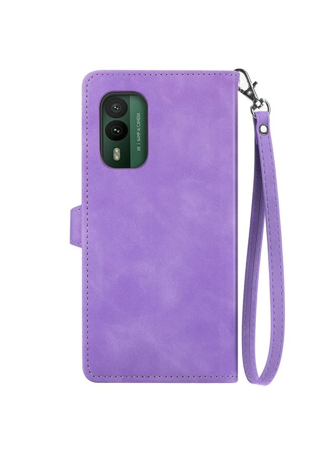 اس-توب جراب هاتف Nokia XR21 من الجلد بسحاب منقوش عليه زهور - Image 3