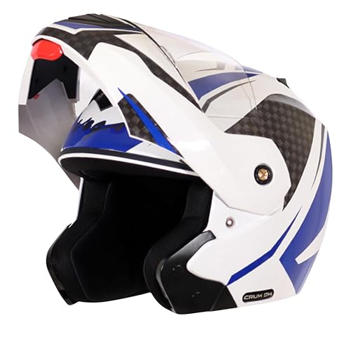 Vega Crux Dx Checks ISI Certified Gloss Smooth Finish Flip-Up Helmet for Men and Women with Clear Visor(White Blue, Size:L) - Image 1