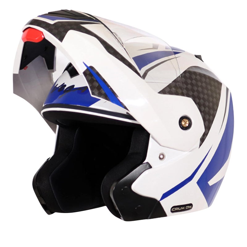Vega Crux Dx Checks ISI Certified Gloss Smooth Finish Flip-Up Helmet for Men and Women with Clear Visor(White Blue, Size:L) - Image 2