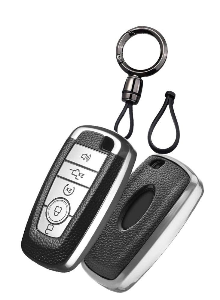 OUYoo وحدة التحكم عن بعد اللين لغطاء حافظة المفاتيح من فورد مع حامل حقيبة سلسلة المفاتيح الحماية الكاملة لمستكشف فورد الاندماج والهروب من السطح F150 F250 F350 F450 F550 Maverick Mustang (Silver) - Image 1