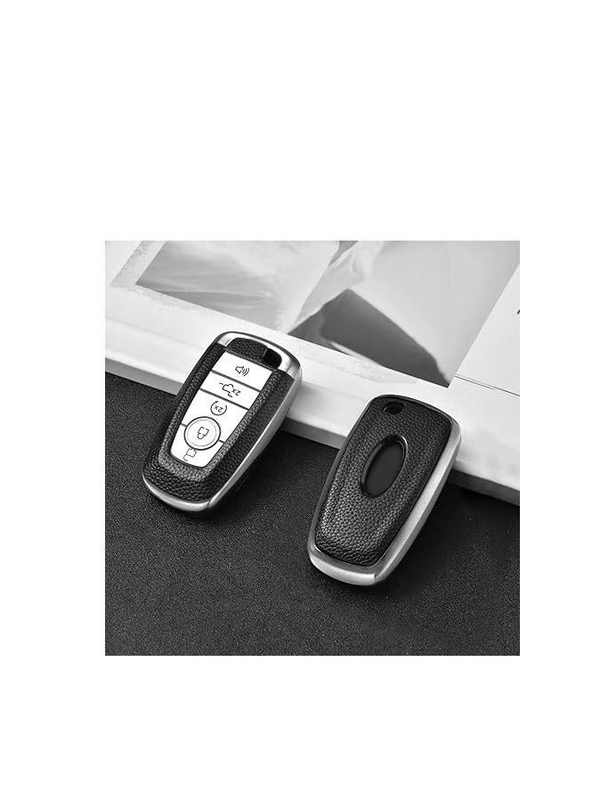 OUYoo وحدة التحكم عن بعد اللين لغطاء حافظة المفاتيح من فورد مع حامل حقيبة سلسلة المفاتيح الحماية الكاملة لمستكشف فورد الاندماج والهروب من السطح F150 F250 F350 F450 F550 Maverick Mustang (Silver) - Image 5