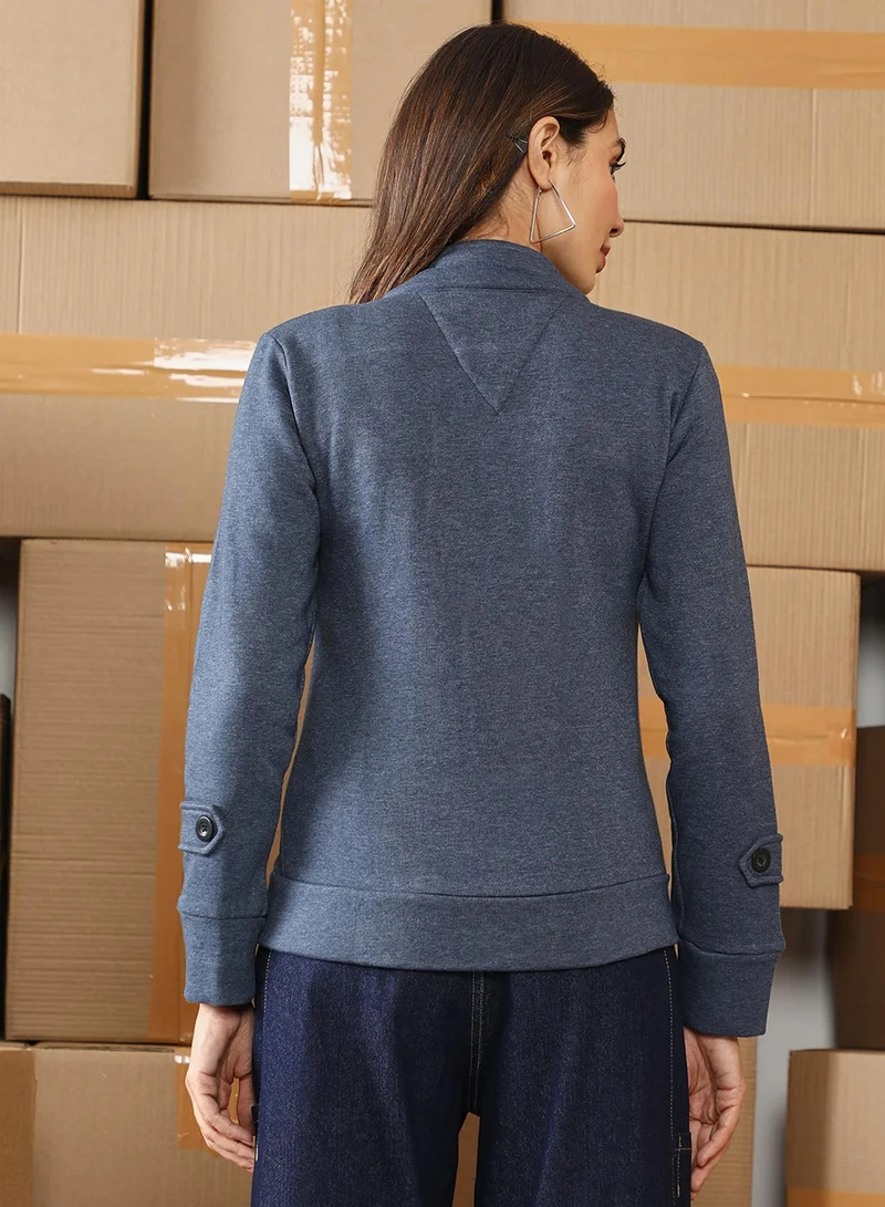 كامبوس سوترا Women's Aegean Blue Solid Knit Jacket