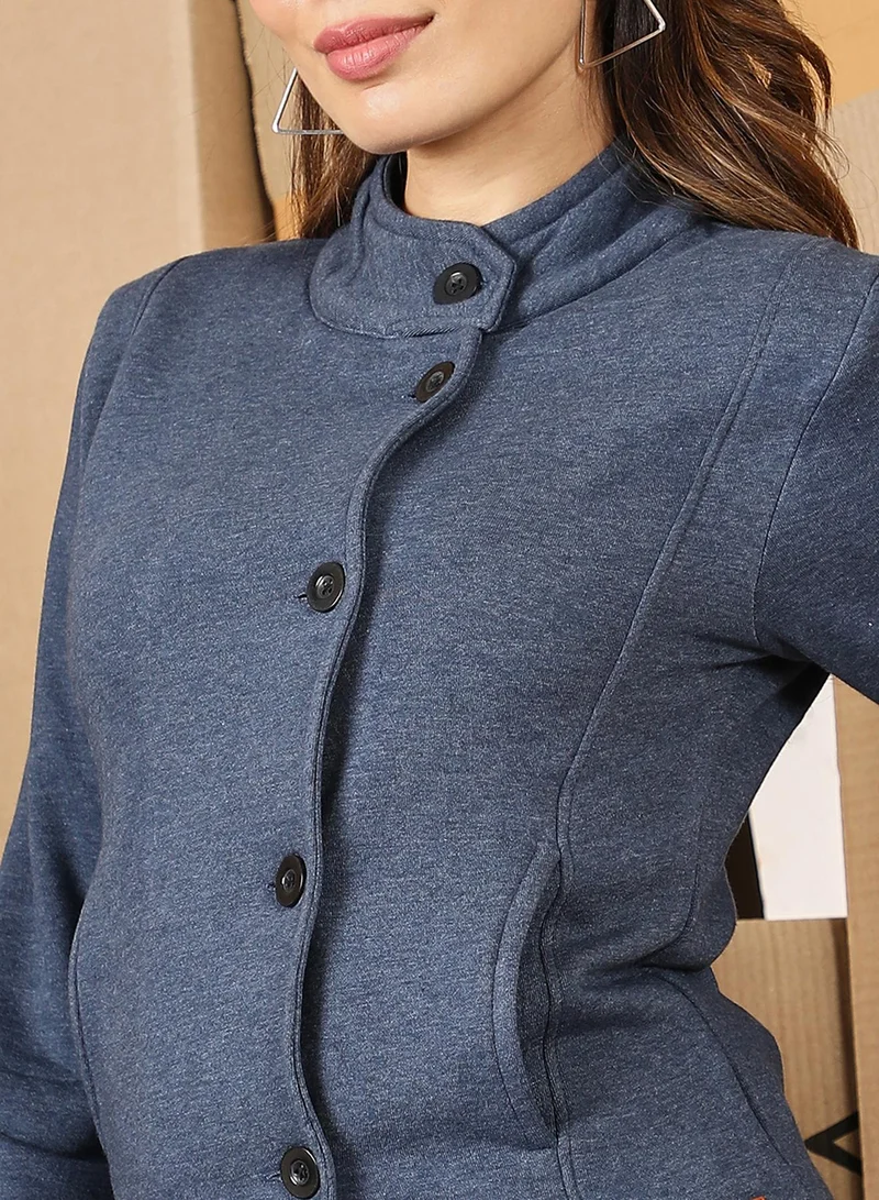 كامبوس سوترا Women's Aegean Blue Solid Knit Jacket