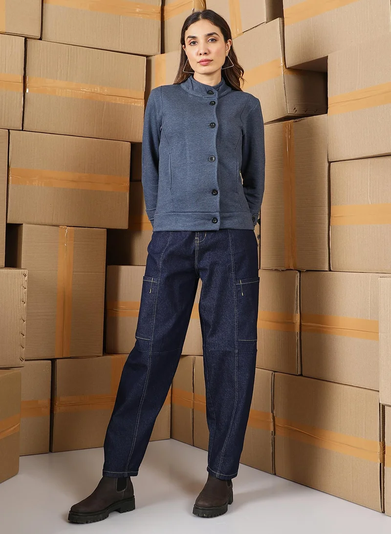 كامبوس سوترا Women's Aegean Blue Solid Knit Jacket