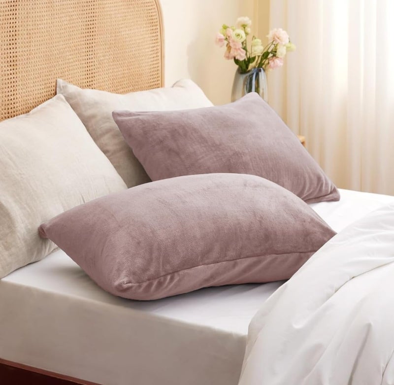 S&S Sands® Premium Ultra Soft Woollen Pillow Cover Set of 2 for Winter with Zipper Closure, Cozy Pillow Case Perfect for Warmth, Flannel Warm Pillowcases, King size-18X28 Inches (Light Pink) - Image 1