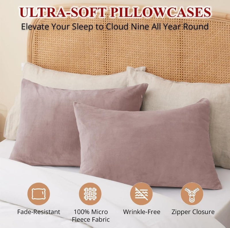 S&S Sands® Premium Ultra Soft Woollen Pillow Cover Set of 2 for Winter with Zipper Closure, Cozy Pillow Case Perfect for Warmth, Flannel Warm Pillowcases, King size-18X28 Inches (Light Pink) - Image 2