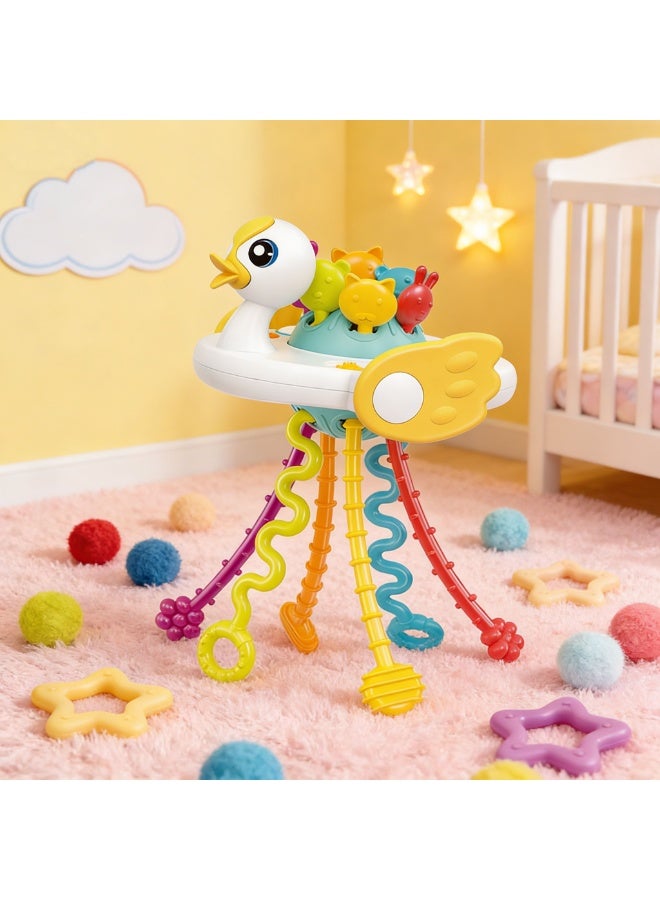 Halamodo Baby Montessori Silicone Toy, Little Duck Pull String Toy, Travel Pull String Activity Toy,Sensory Toys ,Fine Motor Skills Developmental Toys Boys Girls Infant Toys, Baby Early Learning Toys, Gift For Boys And Girls, Chewable Soft Rubber Rattle, 10x8x17cm - Image 4