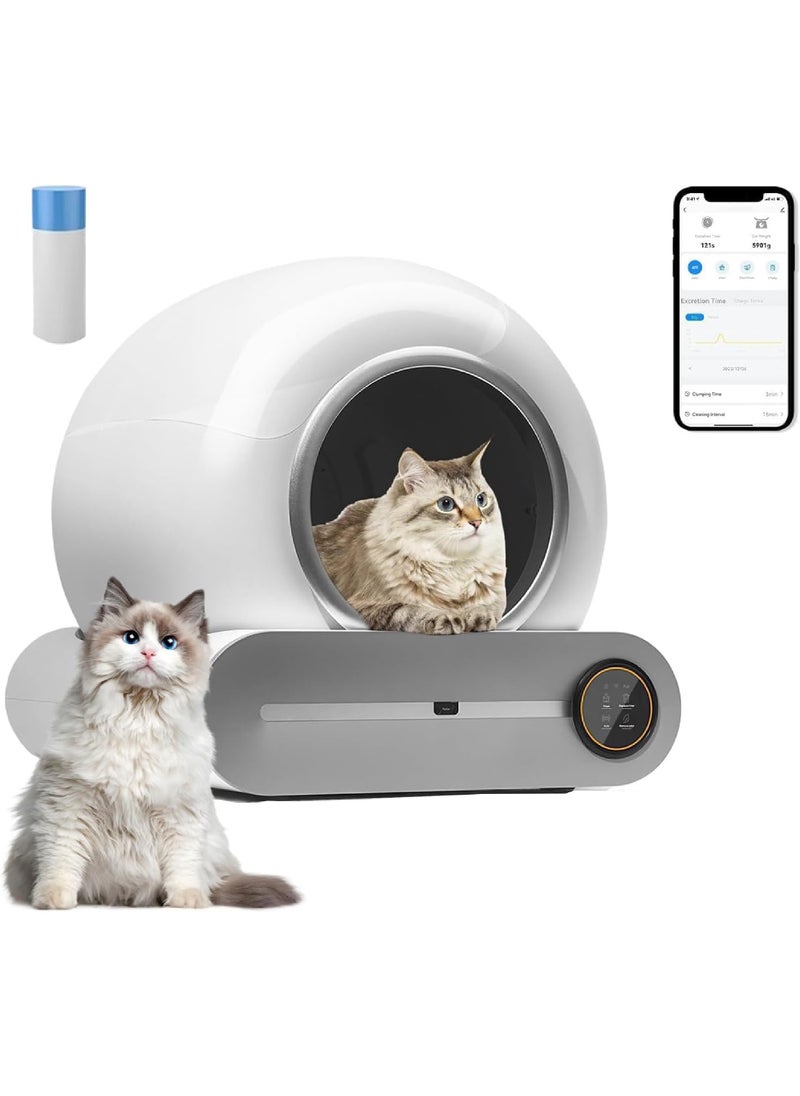 Rock Pow Self Cleaning Cat Litter Box, Upgraded Automatic Cat Litter Box 65L+ 9L Extra Large Capacity Automatic, APP Control/Odor Removal/Safety Protection/Low Noise Litter Box (White)  - Image 1