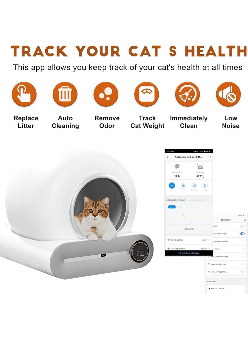 Rock Pow Self Cleaning Cat Litter Box, Upgraded Automatic Cat Litter Box 65L+ 9L Extra Large Capacity Automatic, APP Control/Odor Removal/Safety Protection/Low Noise Litter Box (White)  - Image 3