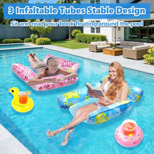 TUEJITE 2 Pack Inflatable Pool Floats with 2 Drink Holders and 1 Air Pump 4 in 1 Water Hammock with Cool Mesh Adult Swimming Pool Float Chair Sofa Lounger Saddle Toys for Beach Seaside Lazy River Hot Tub - Image 3