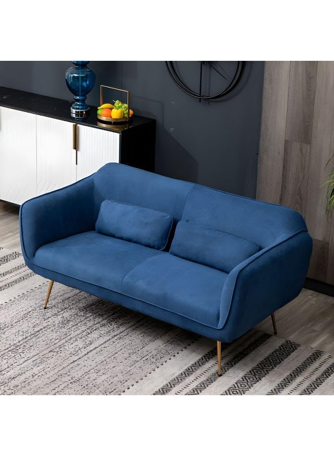 Ripple FURNITURE UAE Homes Modern Velvet Sofa, 2-Seater with Gold Metal Legs, Navy Blue (Royal Blue) - Image 1