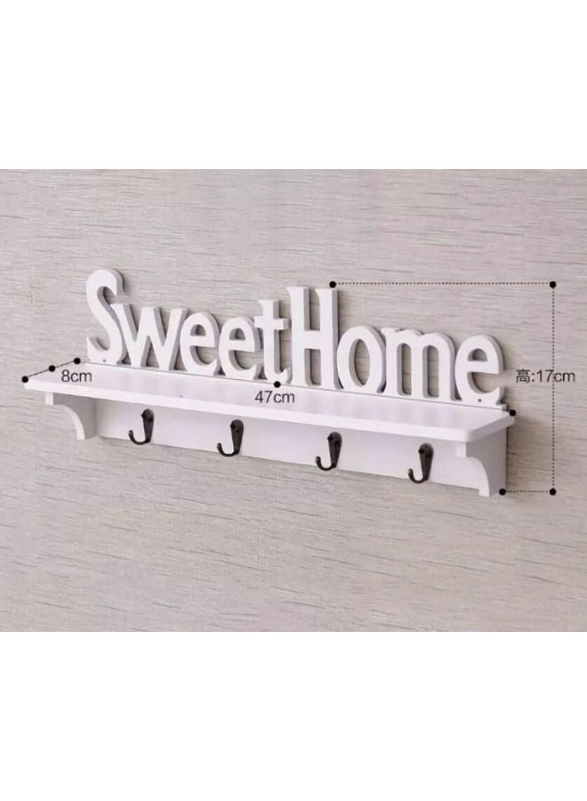 حامل مفاتيح جداري من الخشب مطبوع عليه عبارة Sweet Home أبيض 47x17x8سم - Image 3