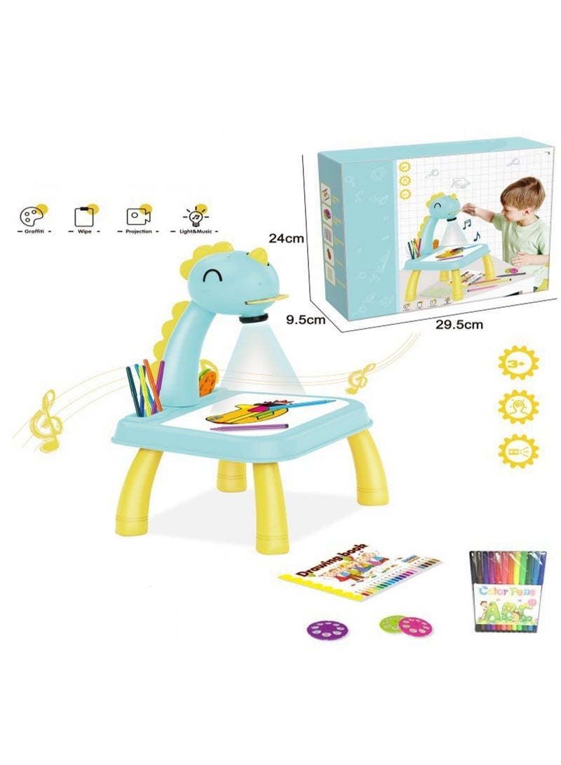 Blue Dinosaur Projection Table, Children'S Drawing Projector With Flashlight Slide Projector Toy, Tracing Sketch Table With Light Music, Suitable For Early Art Learning Game Gifts - Image 2
