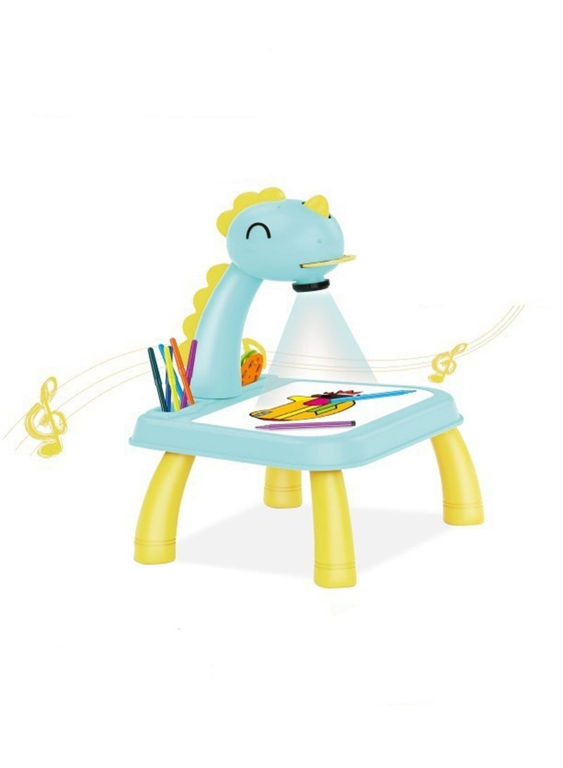 Blue Dinosaur Projection Table, Children'S Drawing Projector With Flashlight Slide Projector Toy, Tracing Sketch Table With Light Music, Suitable For Early Art Learning Game Gifts - Image 1