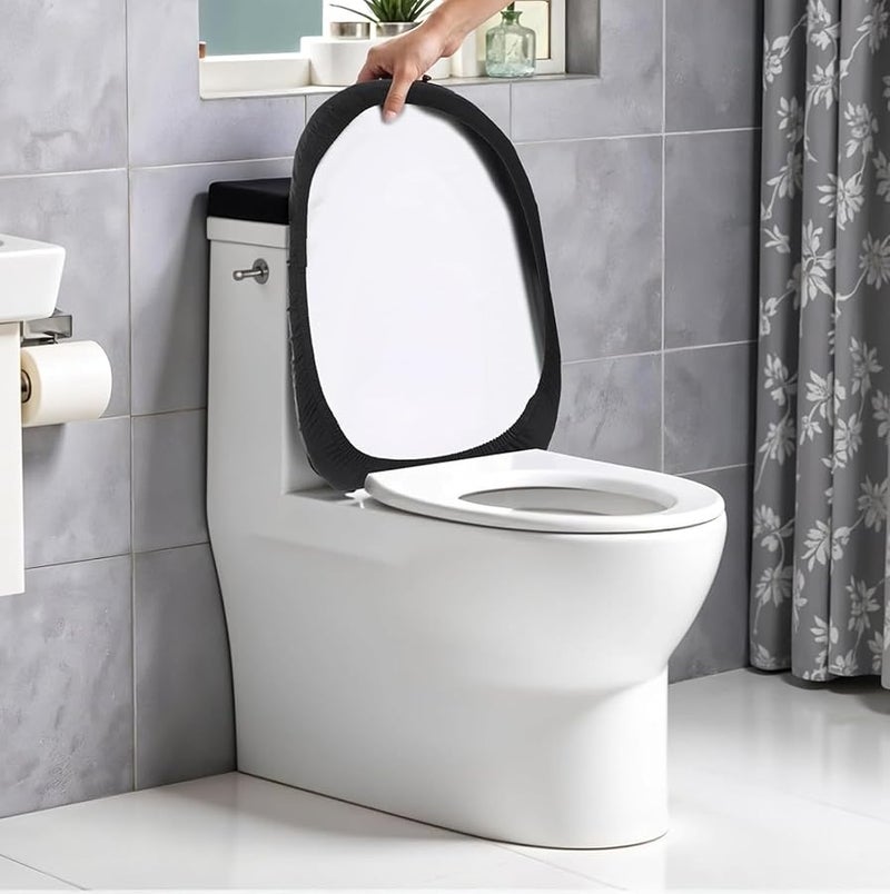 غطاء مقعد مرحاض أسود ناعم 2 قطعة بوليستر واقي لحوض الحمام - Image 3