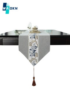 Chinoiserie Floral Embroidered Table Runner, Vintage Elegant Tea Table Tablecloth, Family Dining Party Table Decoration (33x180 cm)