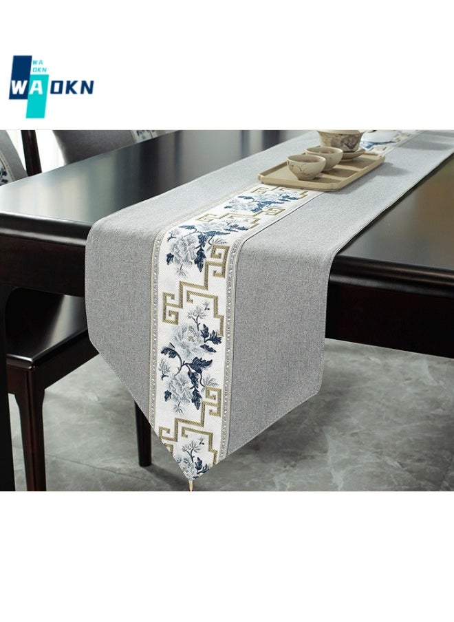 WAOKN - Chinoiserie Floral Embroidered Table Runner, Vintage Elegant Tea Table Tablecloth, Family Dining Party Table Decoration (33x180 cm) - Image 1