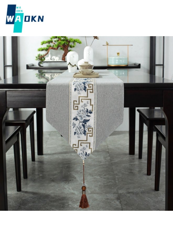WAOKN - Chinoiserie Floral Embroidered Table Runner, Vintage Elegant Tea Table Tablecloth, Family Dining Party Table Decoration (33x180 cm) - Image 1