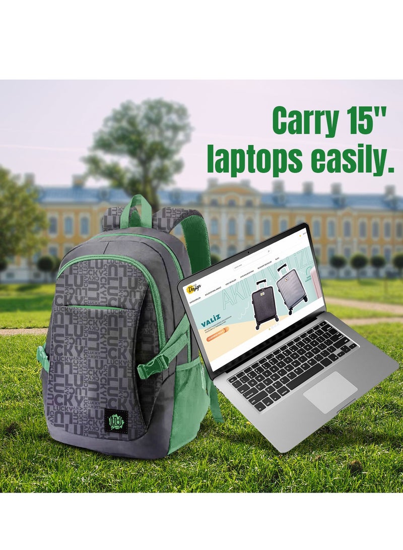 Biggdesign Biggdesign Moods Up Laptop Backpack for Men and Women, Waterproof Work Bag with Laptop Compartment, Travel Backpack with USB Charging Port, 15 Inch Laptop and Notebook, Anti Theft, Grey - Image 4