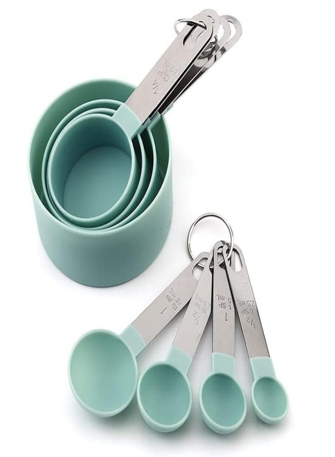 MobFest® Food Grade BPA Free 8 Pcs Kitchen Baking Measuring Cup and Spoon Set with Engraved Measurements Stainless Steel Handle, Dishwasher Safe, Rustproof, Odorless Measuring Spoons & Cups (Green) - Image 1