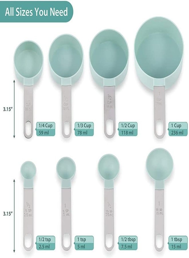 MobFest® Food Grade BPA Free 8 Pcs Kitchen Baking Measuring Cup and Spoon Set with Engraved Measurements Stainless Steel Handle, Dishwasher Safe, Rustproof, Odorless Measuring Spoons & Cups (Green) - Image 2