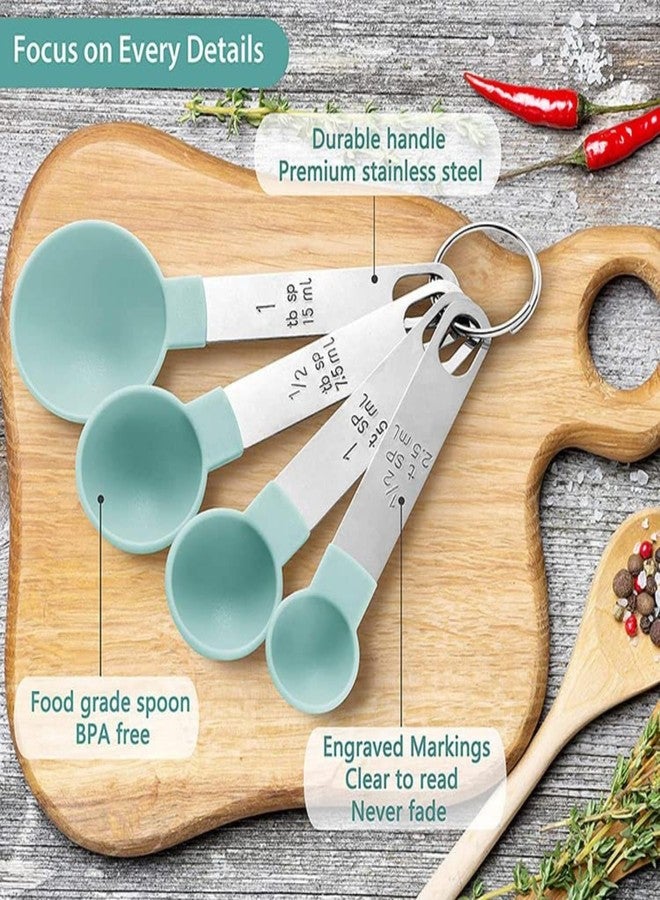 MobFest® Food Grade BPA Free 8 Pcs Kitchen Baking Measuring Cup and Spoon Set with Engraved Measurements Stainless Steel Handle, Dishwasher Safe, Rustproof, Odorless Measuring Spoons & Cups (Green) - Image 3