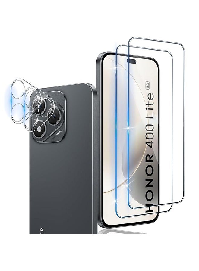 2 Pcs Honor 400 Lite 5G Screen Protector, With 2 Pcs Camera Protective Film, 9H Tempered Glass Screen Protector for Honor 400 Lite 5G, Full Coverage Bubble-Free Tempered Film, Anti-Scratch Film  - Image 1