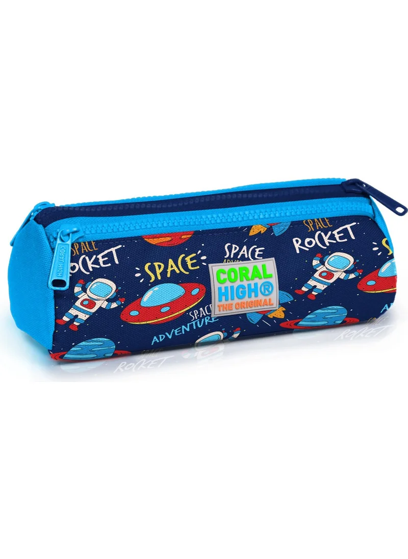 CORAL HIGH Kids Three Compartment Pencil Case Navy Blue Blue Space Pattern 22320