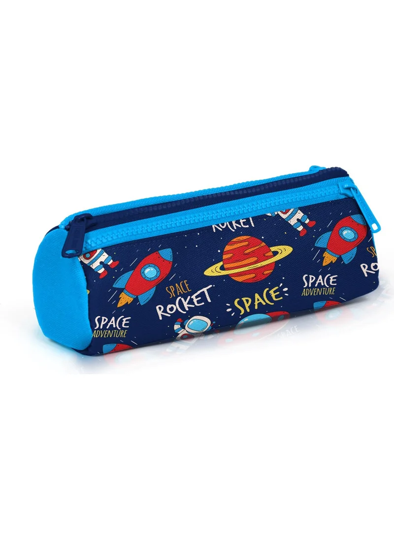 CORAL HIGH Kids Three Compartment Pencil Case Navy Blue Blue Space Pattern 22320