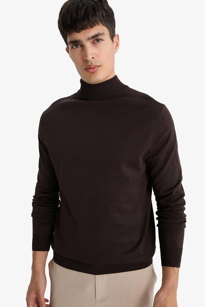 DeFacto Brown Man Regular Fit Turtleneck Knitwear Pullover Casual - Image 3
