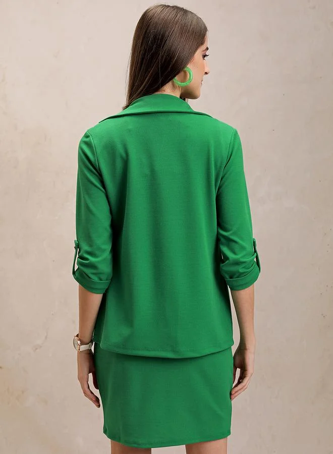 Tokyo Talkies Solid Blazer with Roll Up Sleeves & Embellished Buckle Belt Dress Co-Ord by Styli