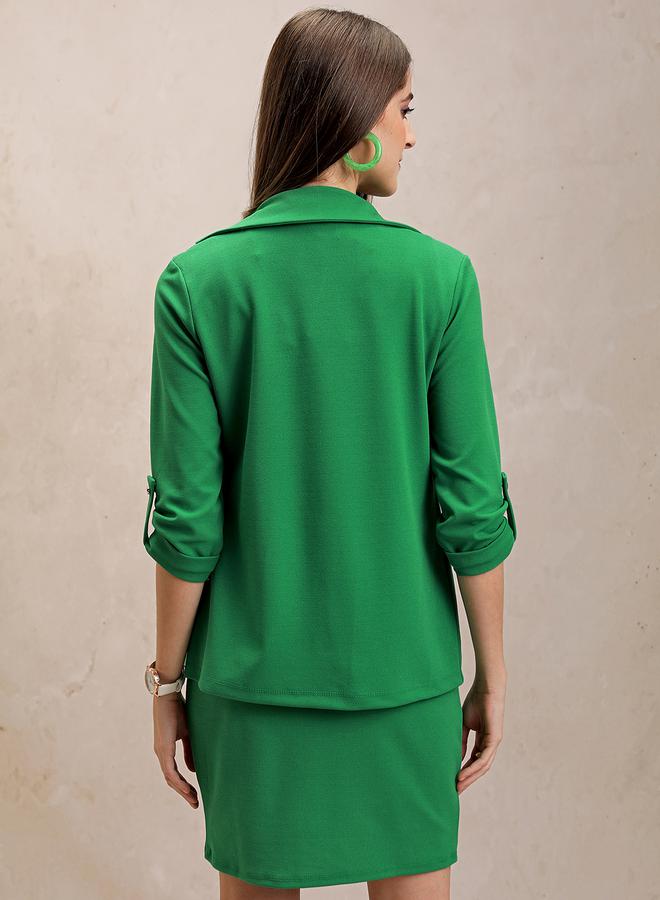 Tokyo Talkies Solid Blazer with Roll Up Sleeves & Embellished Buckle Belt Dress Co-Ord by Styli - Image 2