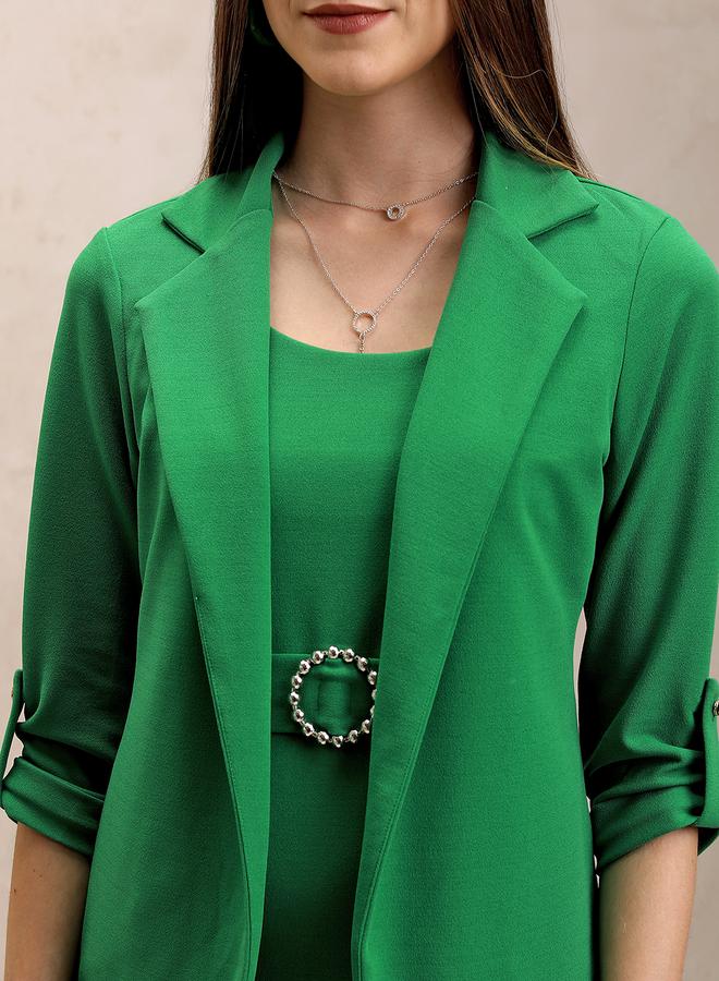 Tokyo Talkies Solid Blazer with Roll Up Sleeves & Embellished Buckle Belt Dress Co-Ord by Styli - Image 5