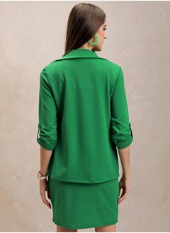 Tokyo Talkies Solid Blazer with Roll Up Sleeves & Embellished Buckle Belt Dress Co-Ord  - Image 2