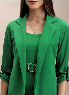 Tokyo Talkies Solid Blazer with Roll Up Sleeves & Embellished Buckle Belt Dress Co-Ord  - Image 5