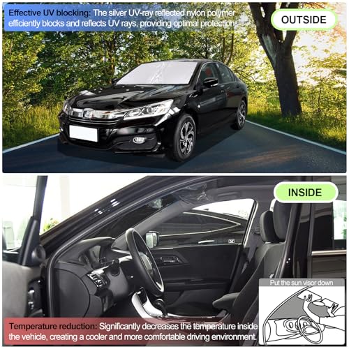 Qiosreui Windshield Sunshade for Honda Accord 2013-2016, Front Window Sun Shade, Foldable Reflective Sun Visor, Screen Shield Cover UV Blocker Protector HeatShield (White) - Image 5