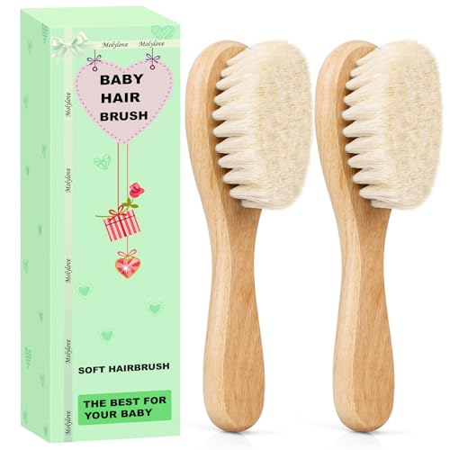 Molylove Baby Hair Brush, Wooden Baby Hair Brush for Newborns & Toddlers, Super Soft Goat Bristles Hair Brush, Toddler Hair Brush,Ideal for Cradle Cap (2PCS) - Image 1