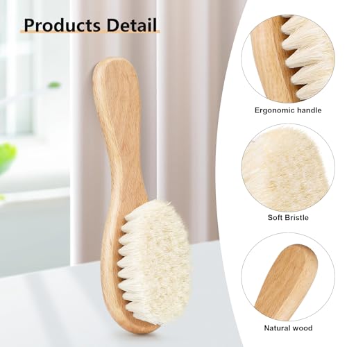Molylove Baby Hair Brush, Wooden Baby Hair Brush for Newborns & Toddlers, Super Soft Goat Bristles Hair Brush, Toddler Hair Brush,Ideal for Cradle Cap (2PCS) - Image 3