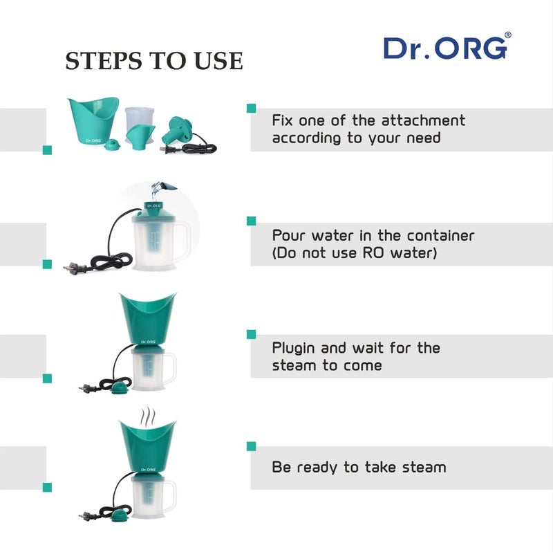 Dr. ORG INDIA HEALTHCARE Dr. ORG INDIA 3 In 1 Steam Vaporizer, Nose Steamer, Cough Steamer, Nozzle Inhaler & Nose vaporizer machine for cold and cough (Green) - Image 3