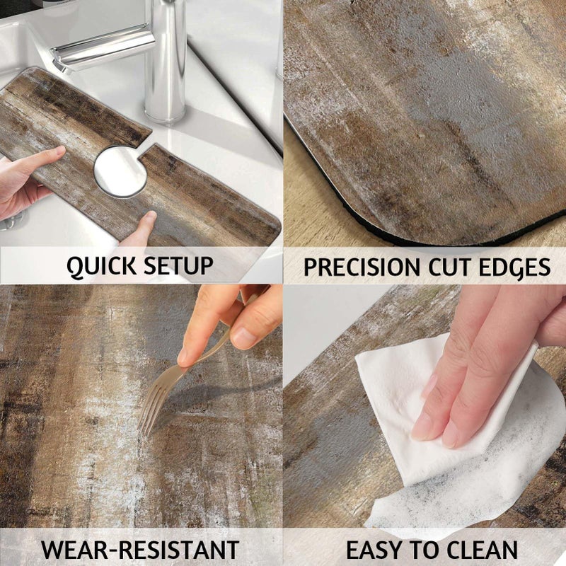 MCALK Dark Brown Kitchen Sink Faucet Mat Splash Guard, Absorbent Quick-Dry Kitchen Sink Mat - Ideal for Splash Guard & Drip Catching with Abstract Art Decor( 1pc 15"x5.5") - Image 4