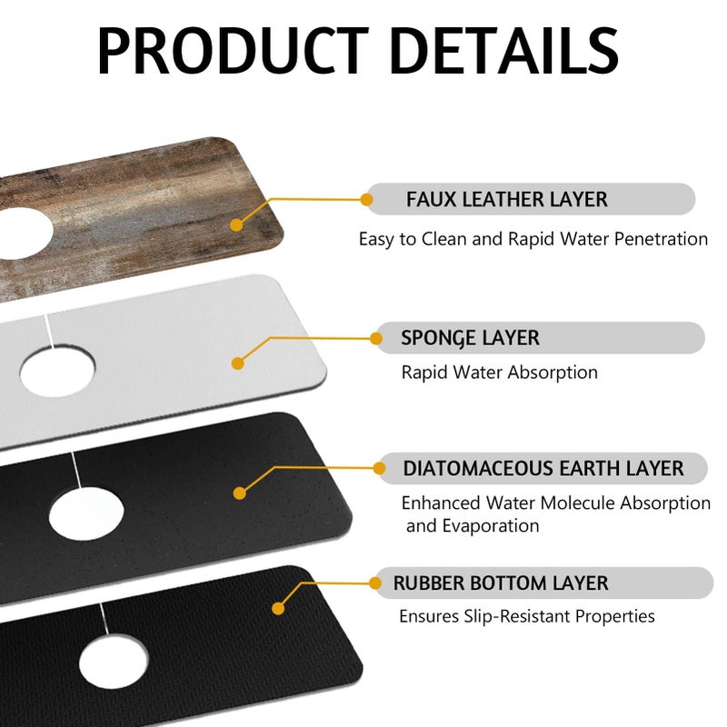 MCALK Dark Brown Kitchen Sink Faucet Mat Splash Guard, Absorbent Quick-Dry Kitchen Sink Mat - Ideal for Splash Guard & Drip Catching with Abstract Art Decor( 1pc 15"x5.5") - Image 3