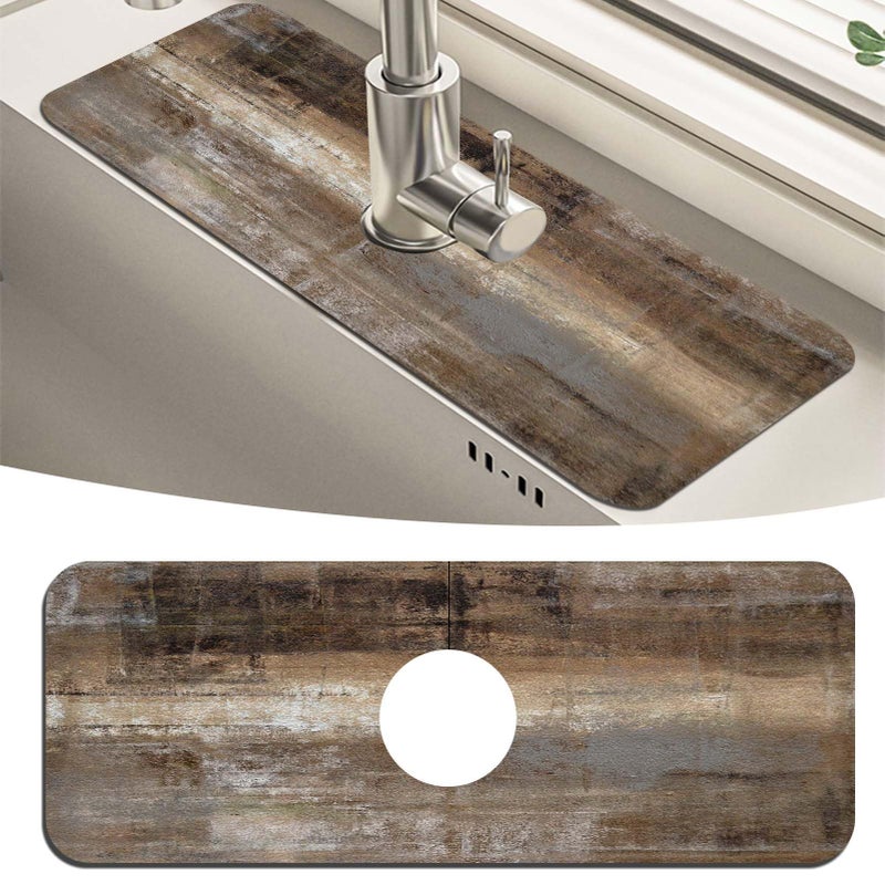MCALK Dark Brown Kitchen Sink Faucet Mat Splash Guard, Absorbent Quick-Dry Kitchen Sink Mat - Ideal for Splash Guard & Drip Catching with Abstract Art Decor( 1pc 15"x5.5") - Image 1
