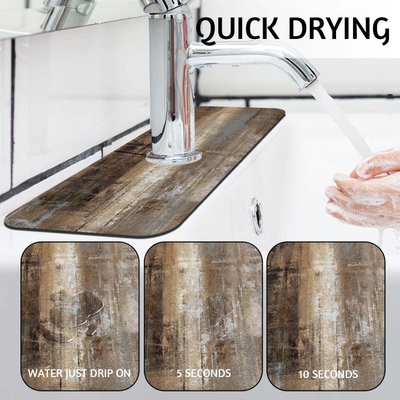 MCALK Dark Brown Kitchen Sink Faucet Mat Splash Guard, Absorbent Quick-Dry Kitchen Sink Mat - Ideal for Splash Guard & Drip Catching with Abstract Art Decor( 1pc 15"x5.5") - Image 2