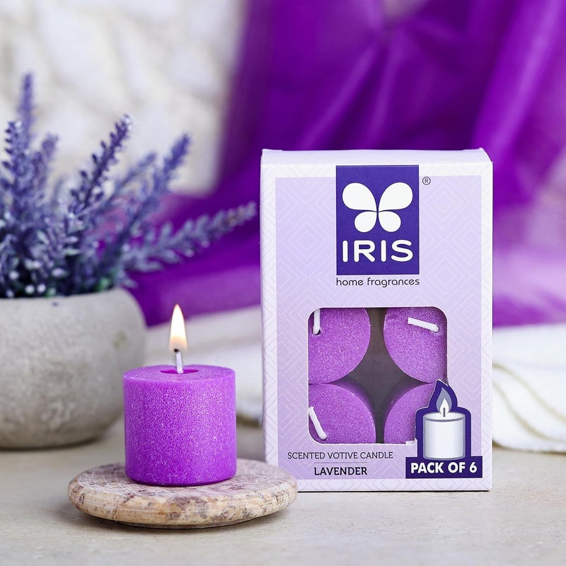 Iris Home Fragrances Lavender Scented Votive Candles Refill Pack of 632geach Burn time 8hrs per Candle Lavender - Image 1