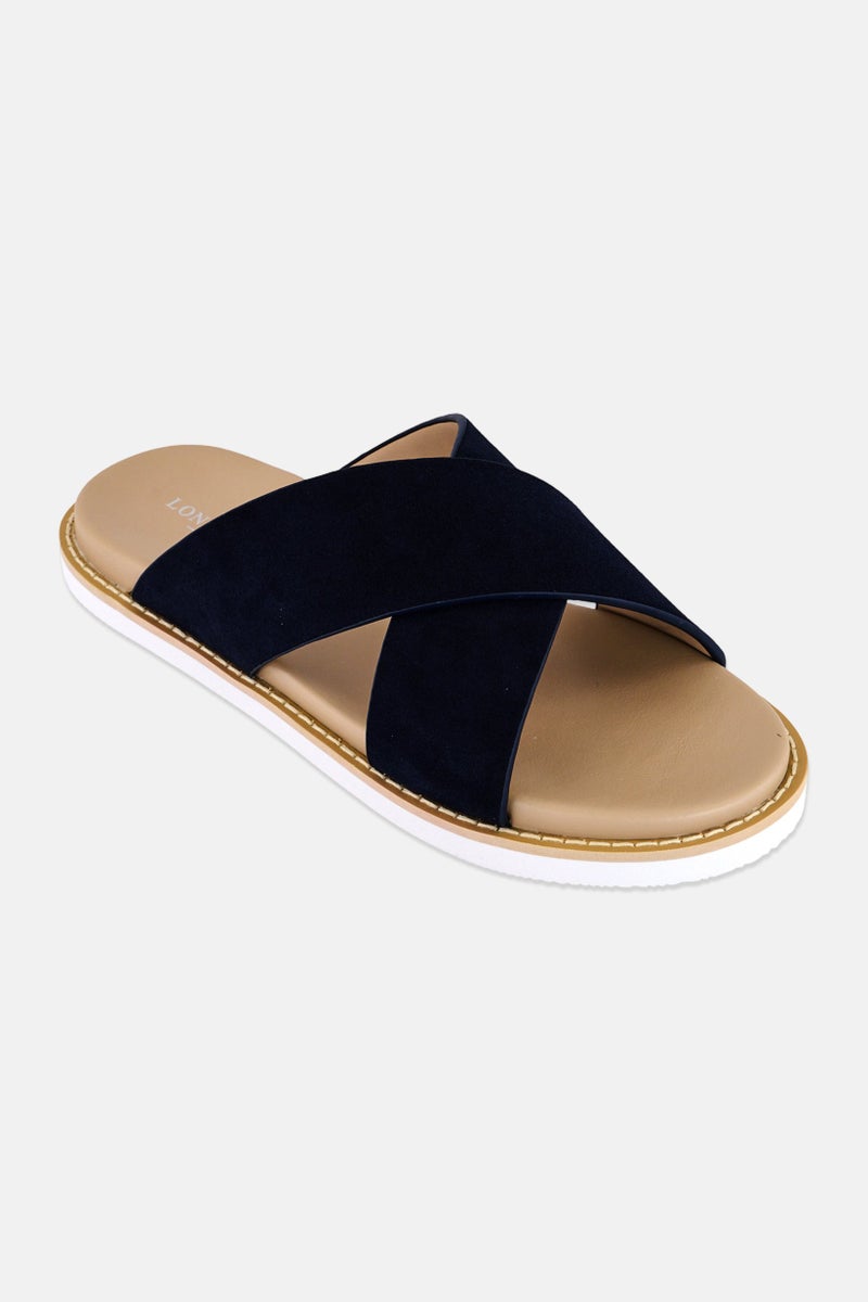 London Fog Men Slip On Cross Strap Arabic Sandal, Dark Navy - Image 1