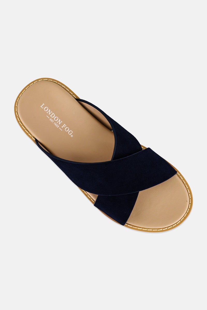 London Fog Men Slip On Cross Strap Arabic Sandal, Dark Navy - Image 4